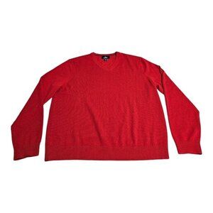 Lands End 100% Cashmere V Neck Sweater Men's Large‎ 42-44 Red